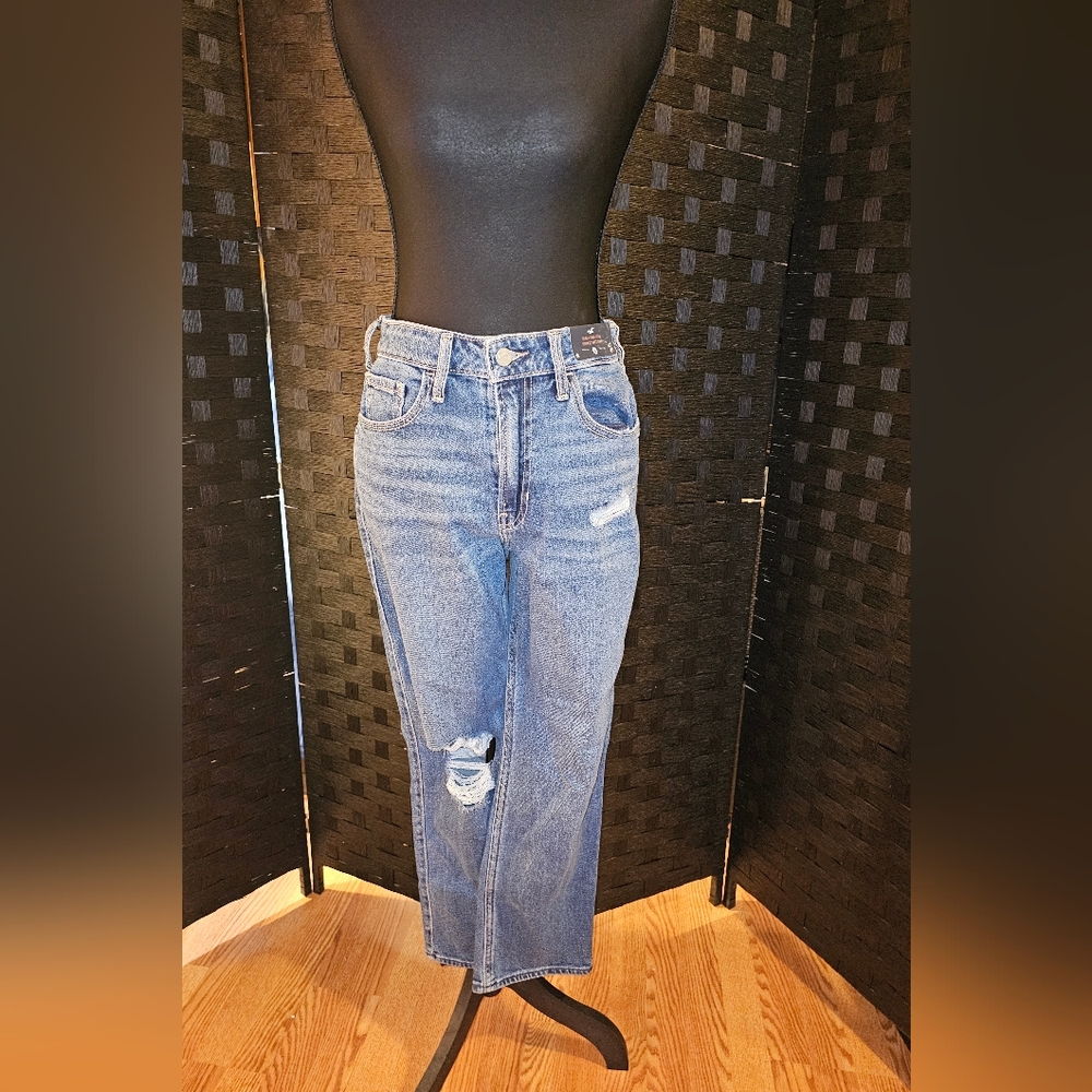 Hollister Distressed Blue Straight Leg Jeans